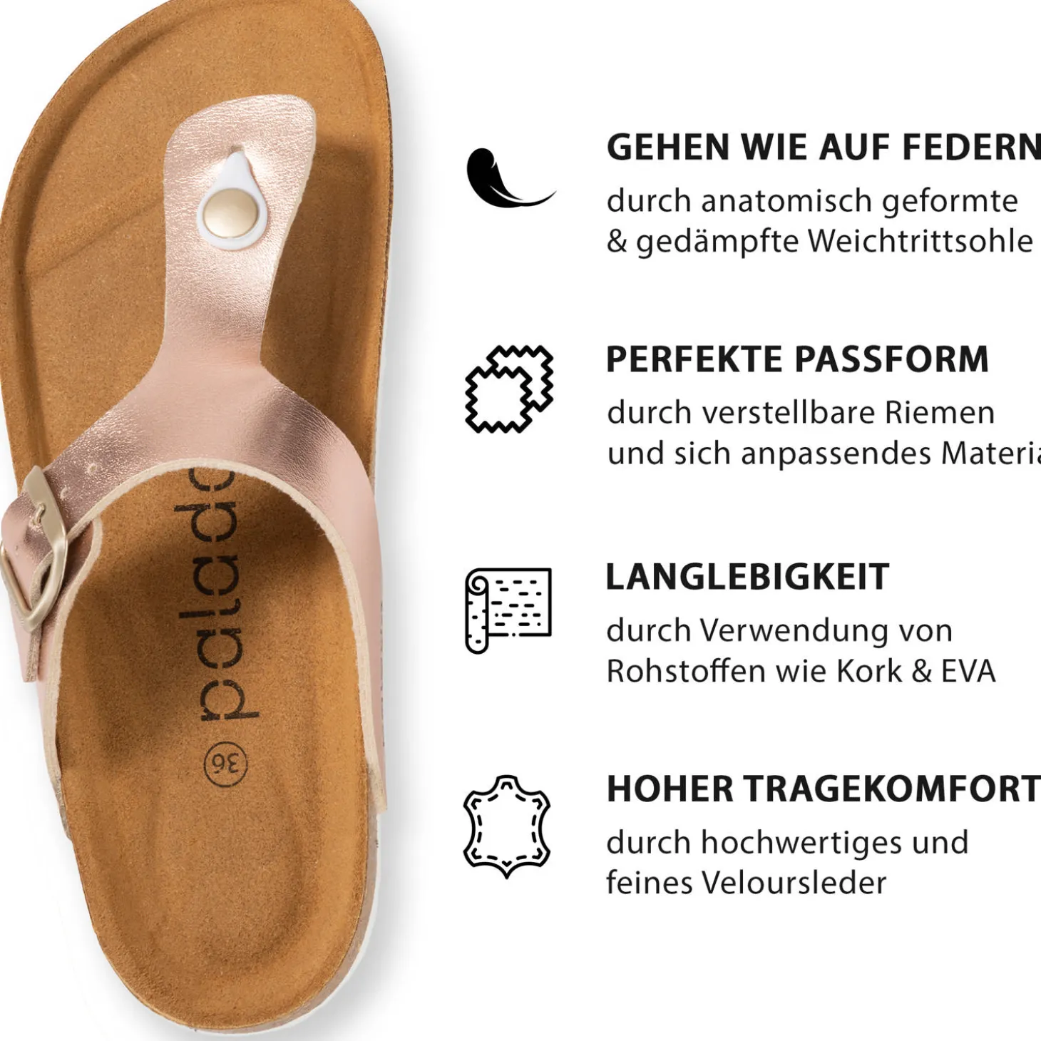 Palado Kos Metallic, Zehentrenner, Damen, Rosegold