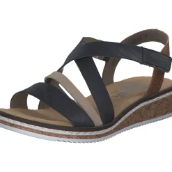 Rieker V3663, Keilsandaletten, Damen, pazifik/Rosa/Beige/cayenne